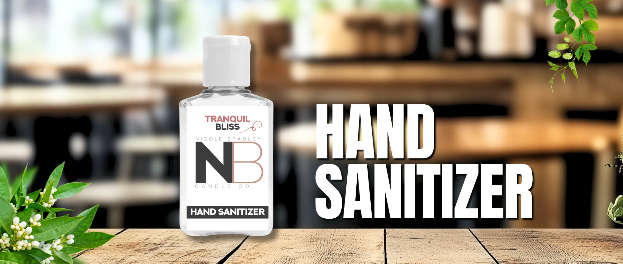 Luxury hand sanitizer by Nicole Bradley Candle Co with clean fragrance.